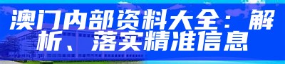 澳门内部资料大全：解析、落实精准信息