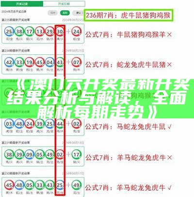 《澳门六开奖最新开奖结果分析与解读，全面解析每期走势》