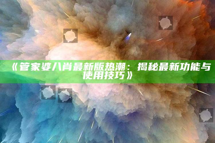 新澳今天最新资料管家婆，《管家婆八肖最新版热潮：揭秘最新功能与使用技巧》